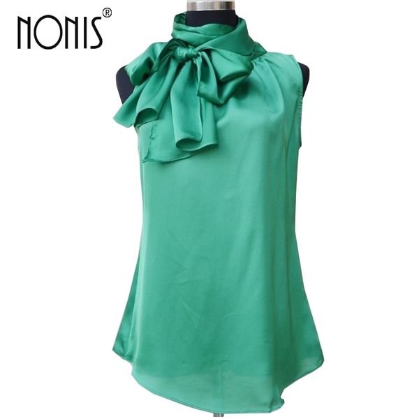 

nonis women's blouses sleeveless bow knot office work wear chiffon shirts white pink red cool summer femme blusa plus size y200622