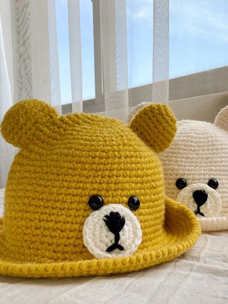 

little hat knitted bear fisherman's hat autumn/winter korean version 100 tie japanese tie lovely ear hair face small pot, Blue;gray