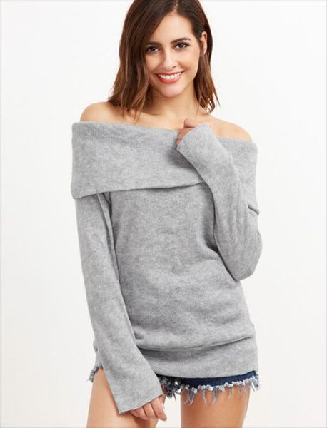 

2020 winter cold shoulder women sweaters knitted slash neck pullovers solid slim female sweaters, White;black