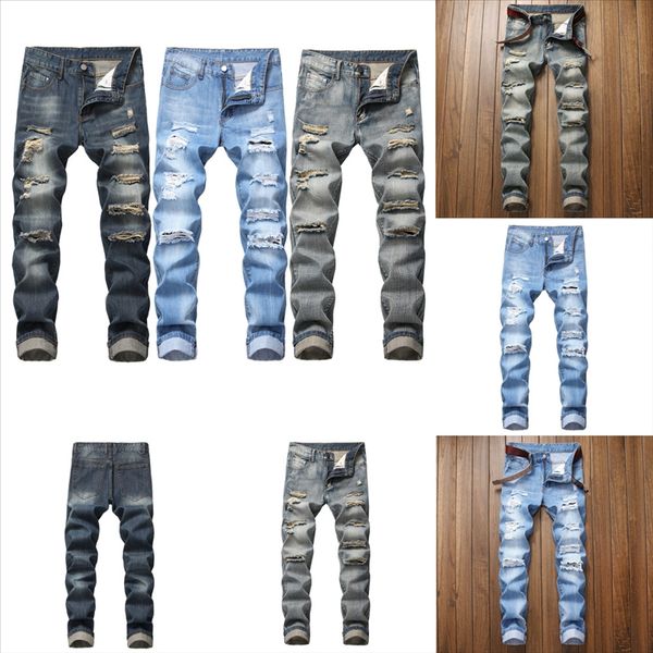 

gjyrx men denim jean cuts hole man trend jeans size large ripped denim pants vintage washed jeans, Black
