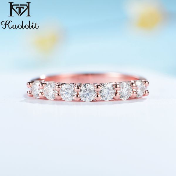 

kuololit 585 14k 10k rose gold moissanite ring for women solitaire jewelry matching half eternity wedding band engagement new q1214, Golden;silver