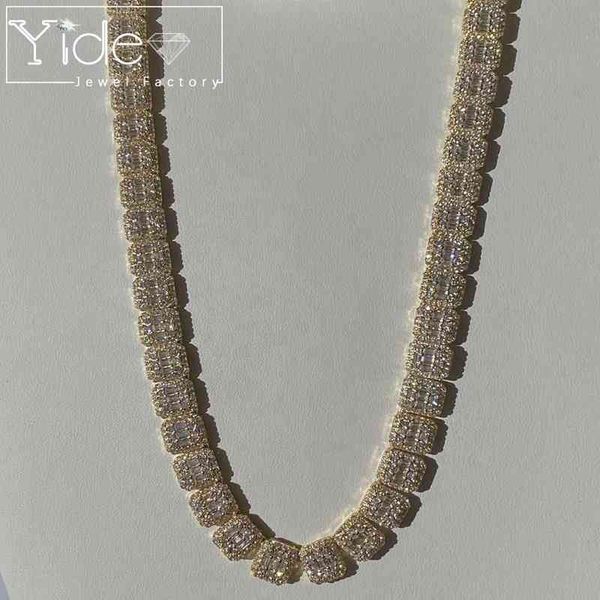 

mens baguette tennis chain necklace cuban chain bling diamond choker icy necklace 2022, Silver