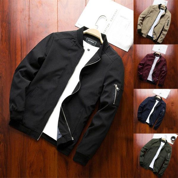 

men's jackets 2021 winter fashion korean mens long sleeve solid color jacket stylish baseball zipper slim fit coat, Black;brown