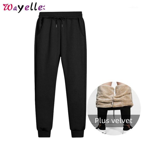 

cashmere plus velvet thicken pants men winter fleece sweatpants pants men warm elastic waist track warm mens jogger1, Black