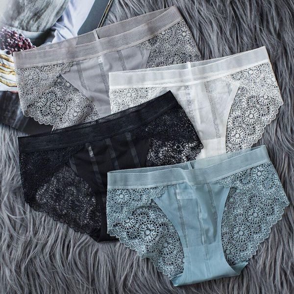 

4psc panties for women underwear lace breathable soft lingerie transparent women's underpants female briefs panty, Black;pink