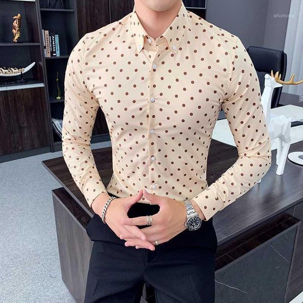 

polka dot casual men shirt slim fit fashion long sleeve business dress shirts formal social shirt camisa masculina1, White;black