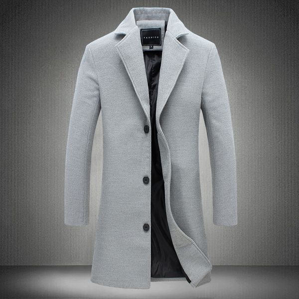 

2021 autumn and winter new men's high-end long coat of menstrual jacket color male coats wool japw, Black