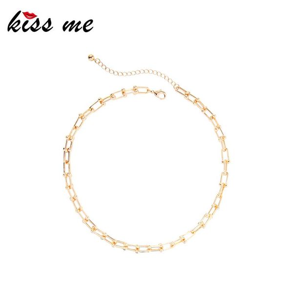 

kissme normcore gold color alloy link chains buckle necklaces for women minimalist metal choker 2021 fashion jewelry wholesale, Silver
