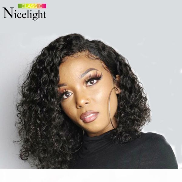 

nicelight water wave bob 4x4 lace wig short remy lace front human hair wigs natural hairline 13x4 lace frontal wig, Black