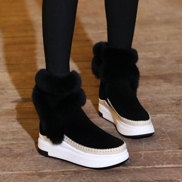 

s hair winter new fur one piece snow boots women's wool warm snow boots women's sports shoes, Black