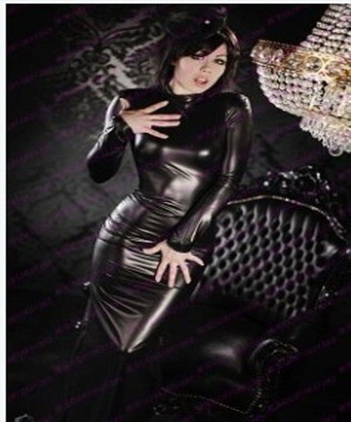 

sexy turtleneck faux кожаное платье женские длинные рукава середины bodycon vestidos эротический фетиш стрейч латекс плотный костюм ночной к, Black;gray