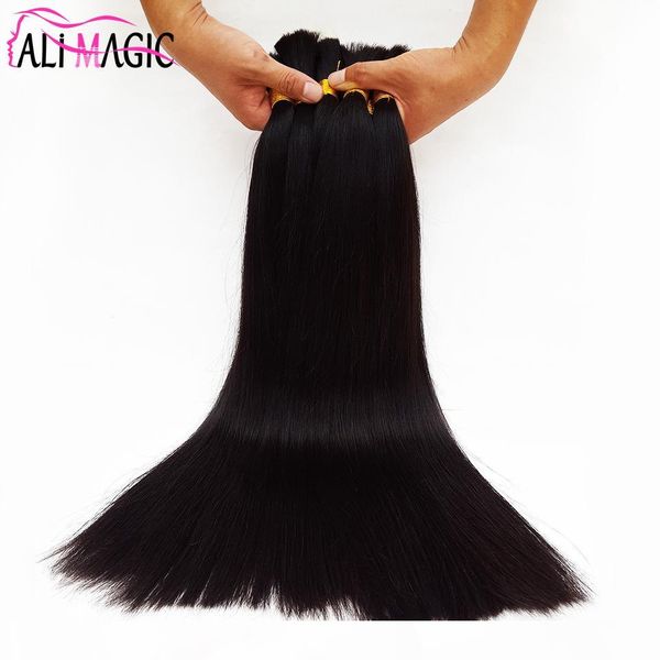 

ali magic brazilian straight virgin hair extensions 100g bundle human hair remy malaysian straight bulk hair bundles, Black