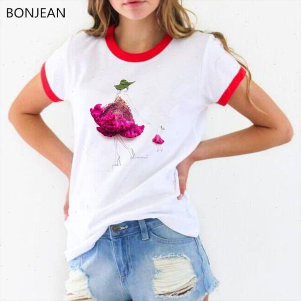 

new arrival 2021 women tshirt illustrations tee shirt femme flowers vogue printed t shirt femme novelty t shirt 3d clothes, White