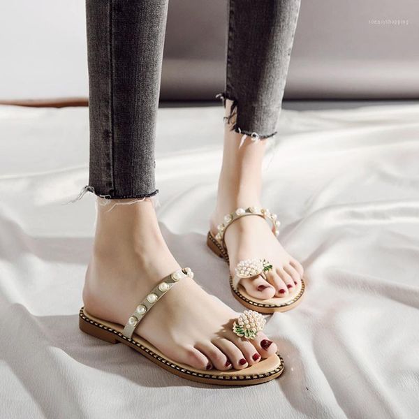 

summer women sandals' flat-bottom slippers clip toe girl sandals summer beach shoes women's slippers flip flops pineapple1, Black