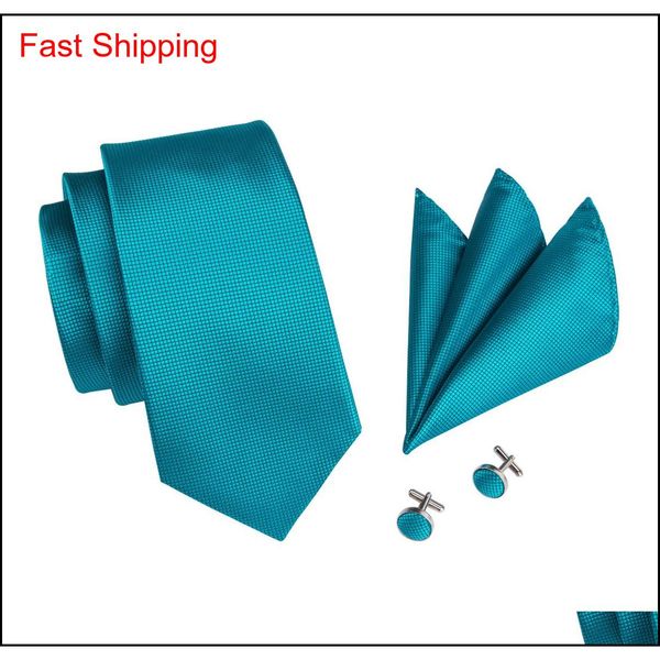 

hi-tie designer brand classic style necktie for men 100% silk solid ties hanky cufflinks s qyloac nana_shop, Blue;white