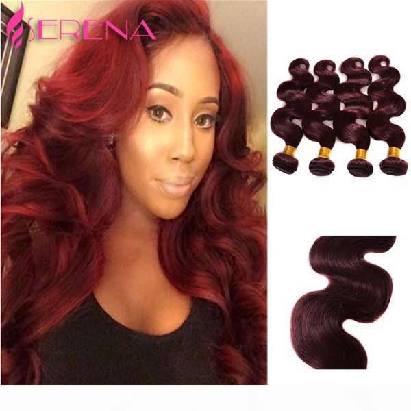 

supper beautiful brazilian virgin hair body wave 130% density dark red human hair 99j wine red raw indian hair weave loose deep burgundy, Black