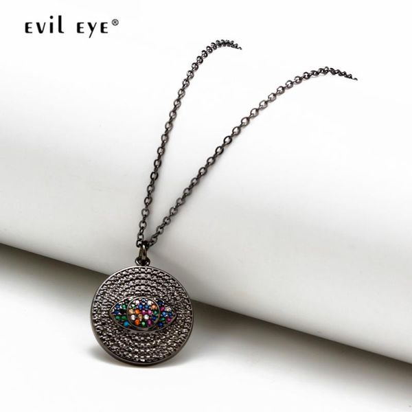 

evil eye micro pave round pendant necklace rose gold silver color chain colorful zircon necklace jewelry for women female ey6648