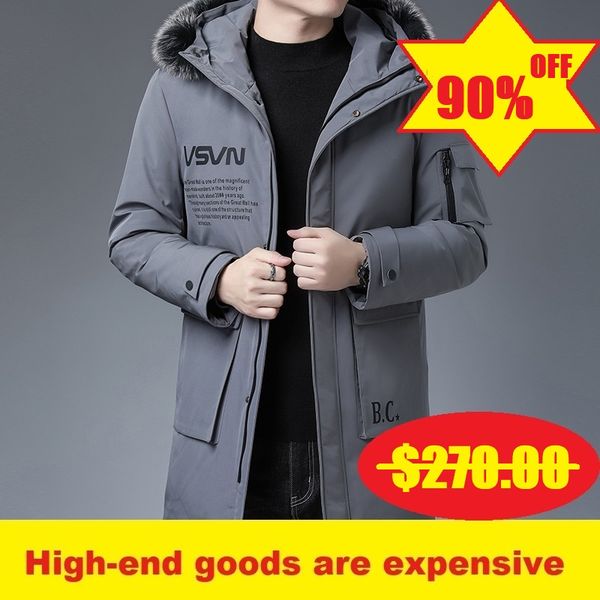 

2020 winter new white duck down fashion down jacket men trendy slim handsome warm thick mid-length jacket, Black