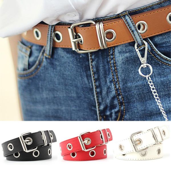 

Women Trendy Belts Classic Pin Buckle With Chain Belt Hollow Jeans Decoration BLTYN0345, Black;brown