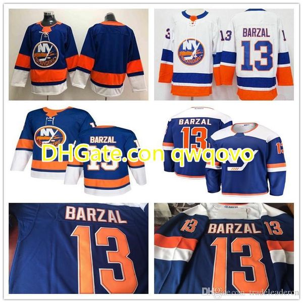 

stitched 13 mathew barzal new york islanders blue third ice hockey jerseys, Black;red