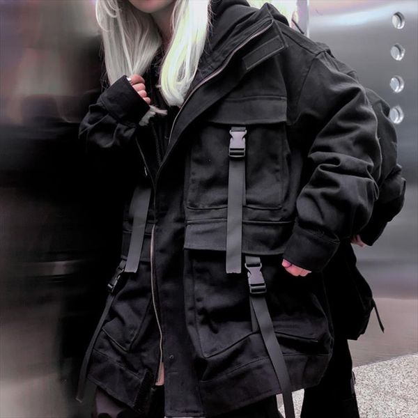 

korean streetwear harajuku black denim jacket oversized pockets women jeans jackets loose bf vintage casual coats, Black;brown
