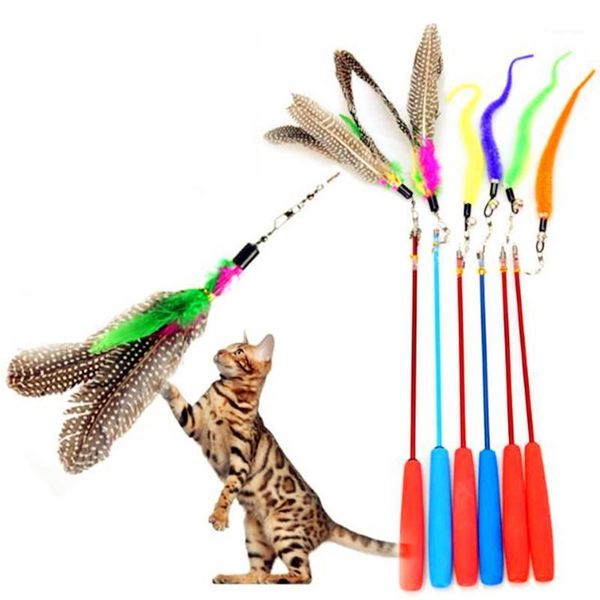 

extendable stick pet cat teaser toy bird feather cat toys feather wand plastic toy for cats pet products flying training1