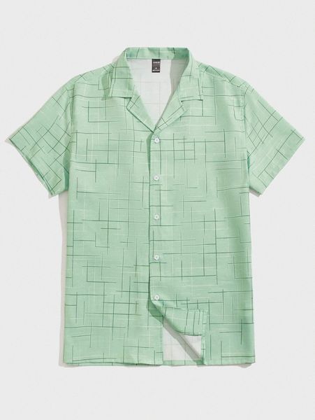 

men geo print single button placket shirt x2po#, White;black