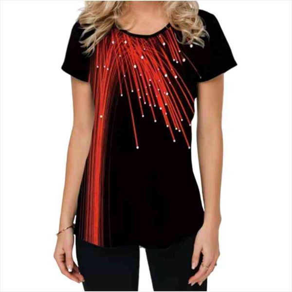 

summer fashion ladies shirt sweet 3d meteor print blouses women short sleeve casual o-neck plus size 5xl streetwear female, White