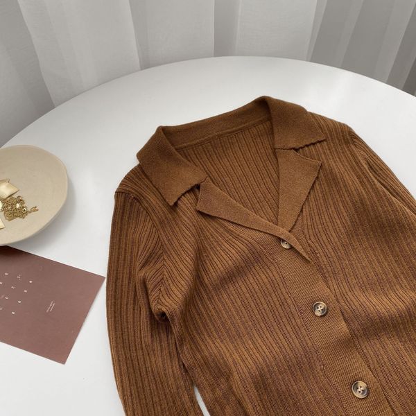 

2021 spring and in the new autumn solid color suit with sleeve neckline, knitted shirt, woman's cardigan sweater simple fine fit egta, White;black