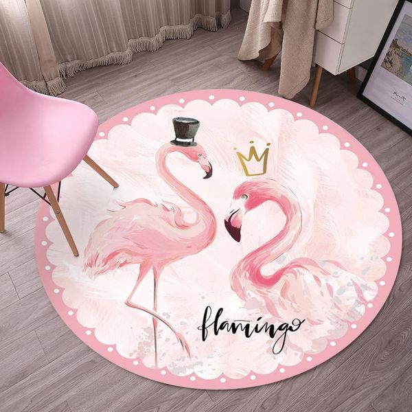 Northern Europa flamingo unicórnio rodada tapete desenhos animados sala de estar quarto crianças jogar cadeira de tapete pendurado cilindro círculo círculo esteira antiderrapino 210330