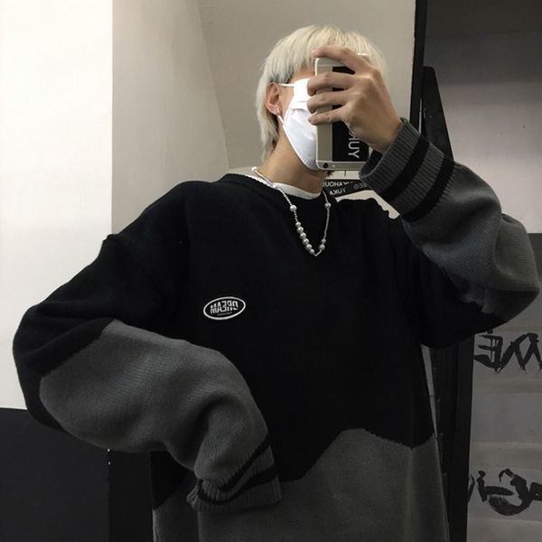 

2021 new men's blouse autumn lean lovers contrast light knitted shirt leisure male clothing ak4y, White;black