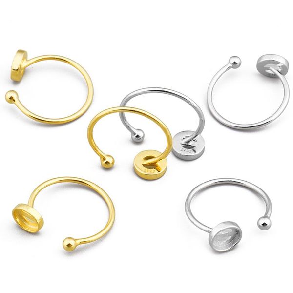 

925 стерлинговые серебряные золотые золотые кольцевые основы пустые подходит 6 мм кабохоны каменые настройки лоток diy ювелирные изделия чел, Black