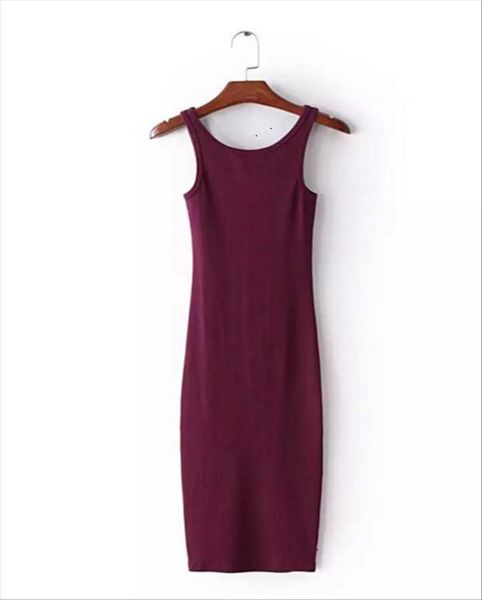 

o neck stretch sleeveless midi dress new women vintage package hips long tank dresses 4 colors designer clothes, Black;gray