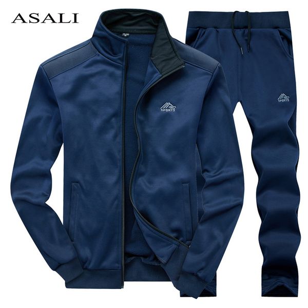 

men set sportswear spring mens tracksuit sporting fitness clothing two pieces long sleeve jacket + pants casual men's sweat suit lj2011, Gray