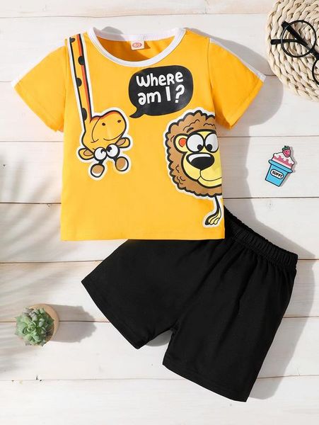 

baby cartoon graphic tee & shorts she02, White