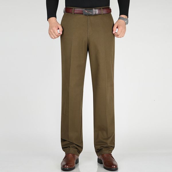 

casual straight tube trend middle aged business men's loose autumn and winter solid color versatile pants non iron, Black