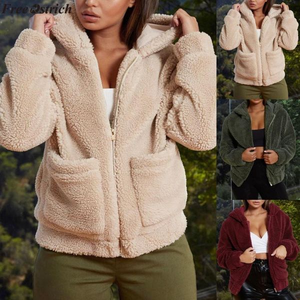 

sagace new solid coat women autumn winter wide loose warm outwear female casual jumper ladies loose blend coat faux fur ladies1, Black