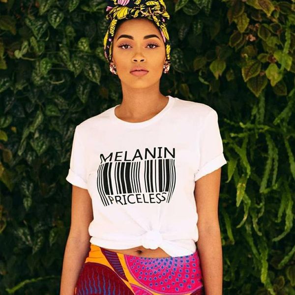 

melanin priceless slogan t shirt women funny barcode graphic t shirts femme streetwear black lives matters tees harajuku, White