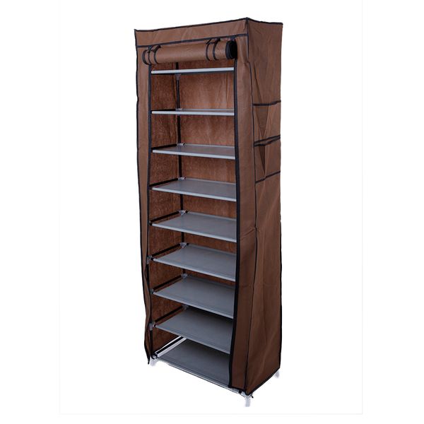 

portable 10 layer 9 grid shoe rack shelf storage closet home organizer cabinet with cover coffee