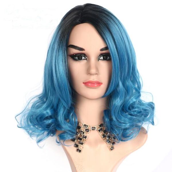 

fashion european and american hair cover dyeing gradient color short curly hair factory wholesale a hair substitute chemical f, Black