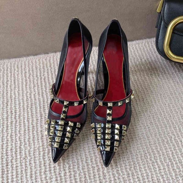 

dress shoes alcove women rockstud patent leather high heel pump lady internet celebrities stars fashion luxurys designers wedding shoe oatq, Black