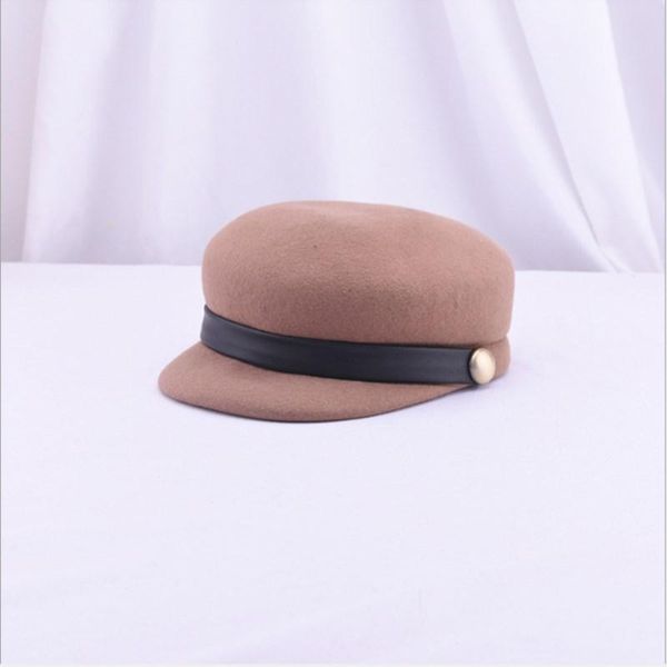 

new fashion wool felt cap for women warm wool winter hat visor beret newsboy cap beige black casual ladies flat military cap, Black;white