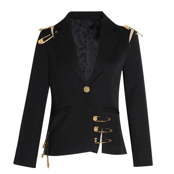 Twintwinstyle allentato vestito nero scava fuori pin pin girevole giacca blazer nuovo risvolto manica lunga cappotto donna moda marea autunno inverno 201201