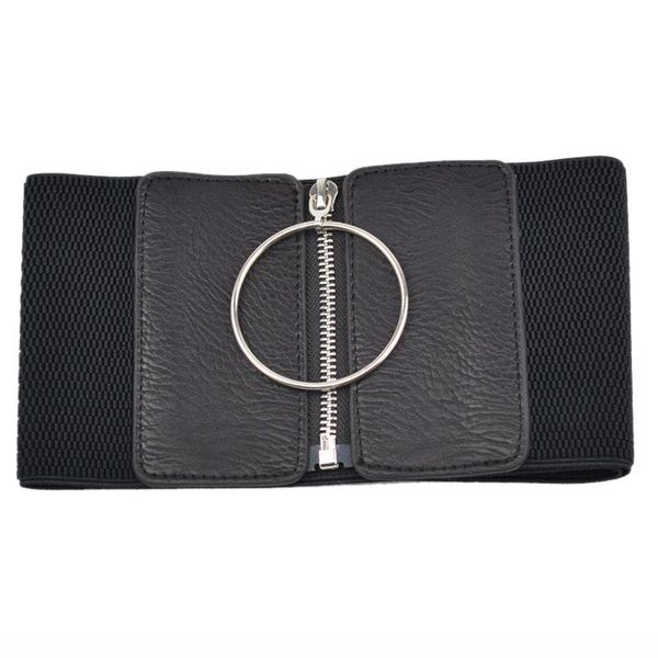 

silver large ring decoration imitation leather ladies waist loose waist belt girdle, Black;brown