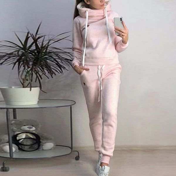 

two piece dress puimentiua women hoodies pant clothing set casual 2 warm clothes solid color tracksuit pants ladies suit1, White