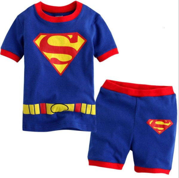 

summer superman boys' short sle sve home baby two piece pajamas children's wear, Blue;red