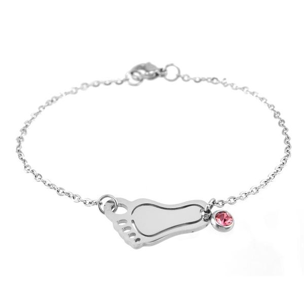 

charm bracelets simsimi birth stones baby foot pendant bracelet women jewelry rolo chain stainless steel pulseras mujer whosale, Golden;silver