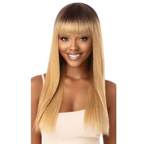 

long blonde synthetic straight fashion hair women's wig, Black