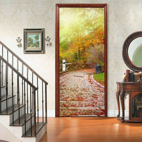 

amj magic set creative environmental protection 3d maple stone road door renovation self adhive bedroom wall sticker
