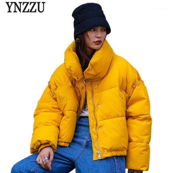 

ynzzu 2018 autumn winter cotton padded basic jacket coat women warm yellow stand collar parkas female casual outerwear yo7121, Black